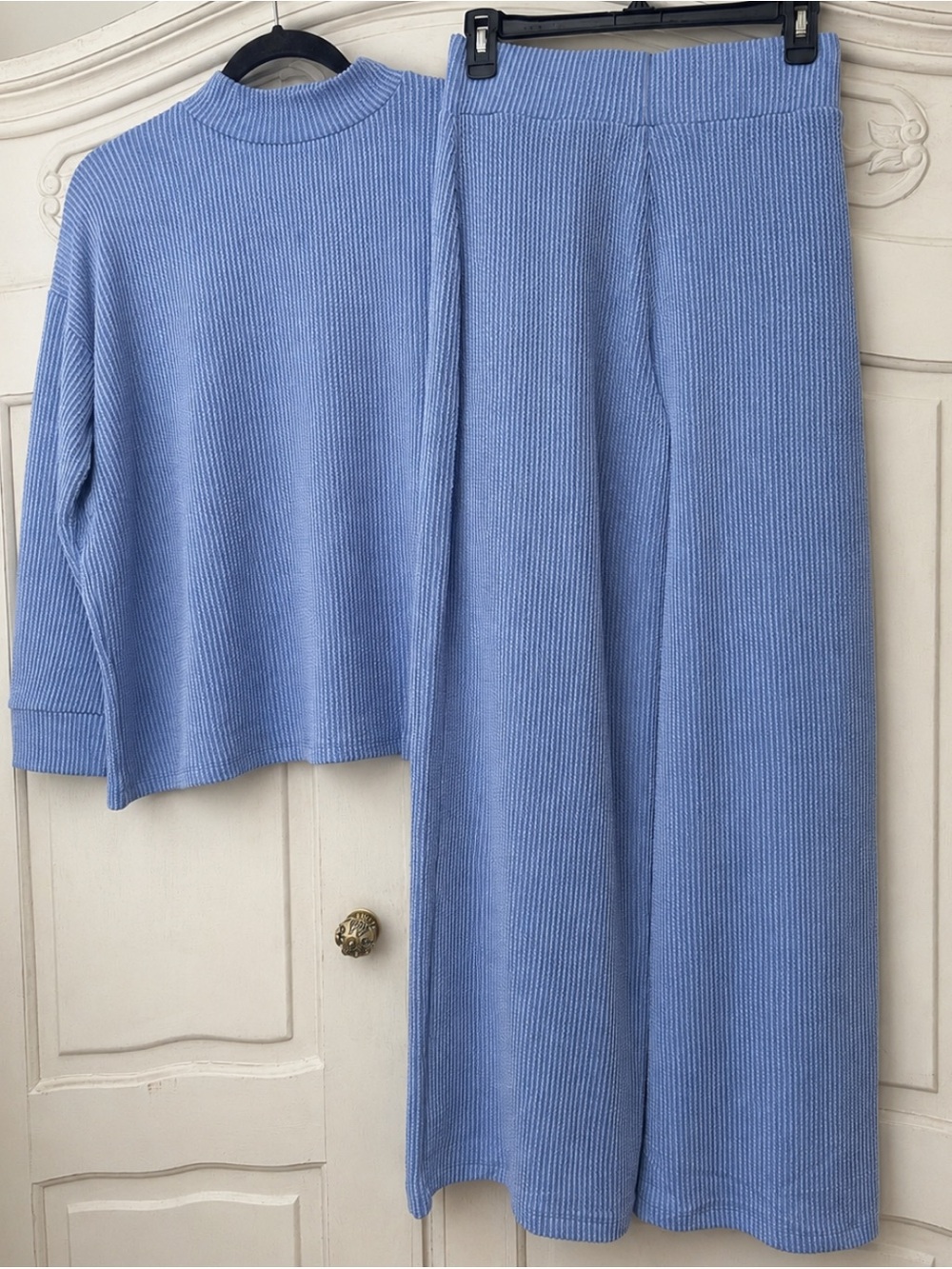 NWOT Zenana Outfitters Light Blue Ribbed Knit Sweater & Wide-Leg Pants Set